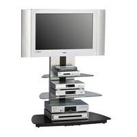 joy metal frame alu brushed tv stand with 3 black glass shelves