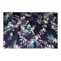 John Kaldor Oriental Floral Crinkle Satin Dress Fabric Navy & Purple