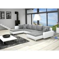 Jonas Fabric And PU Corner Sofa Bed In White And Grey
