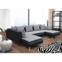 Jonas Fabric And PU Corner Sofa Bed In Black And Grey