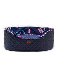 Joules Slumber Oval Quilted Pet Bed French Navy Bloom