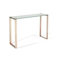 Joyce Console Table In Clear Glass With Rose Gold Legs