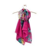 Joules Wensley Long Line Woven Scarf Dark Pink Floral