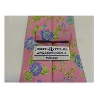 Joseph Turner Silk Tie Pink With Beautiful Aqua & Purple Floral Design