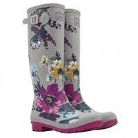 Joules Welly Print Wellington Boots, Silver Posy, UK 7
