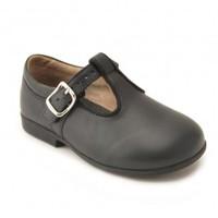 Jo III, Navy Blue Leather T-bar Buckle Classic Shoes