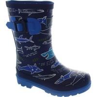 Joules Jnr Boy\'s welly Navy Shark Facts rubber waterproof wellington b boys\'s Children\'s Wellington Boots in blue
