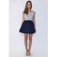 jones and jones jessie lace dress in navy and cream