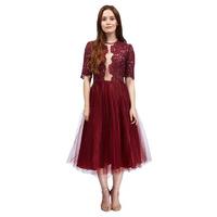 jones and jones anne floral lace dress in burgundy