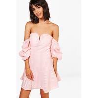 Jolie Puff Shoulder Skater Dress - pink