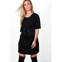 Jodie Jersey Corset Detail T-shirt Dress - black