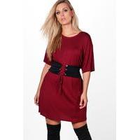 Jodie Jersey Corset Detail T-shirt Dress - burgundy