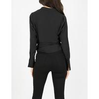 JOANNE - Black Chiffon Top with Tie Front Fastening