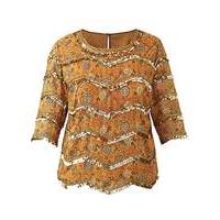 Joanna Hope Sequin Trim Print Top