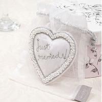 just married white handbeaded heart