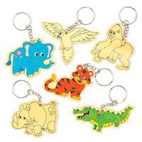 jungle animal colour in wooden keyrings pack of 6