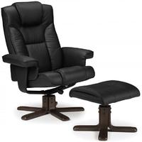 Julian Bowen Malmo Black Faux Leather Swivel and Recliner Chair - with Footstool