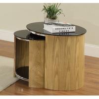 Jual Curve Oak Glass Top Nest of Tables JF305 (Jual Curve Oak Glass Top Nest of Tables JF305)