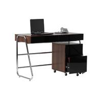 Juo Computer Desk In Walnut Gloss Black Front With 2 Drawers