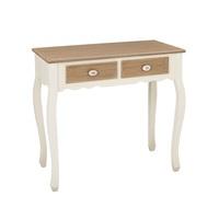 Julian Console Table In Distressed Wooden Top And Cream Legs