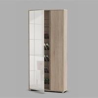 Justin Mirrored Shoe Cupboard In Brushed Oak With 2 Doors