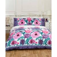 Just Contempo Floral Duvet Cover Set, Single, Purple