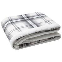 Just Contempo Tartan Sherpa Bed Throw, Grey, 150x200 cm