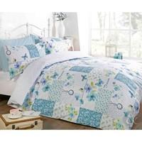 Just Contempo Butterfly Floral Patchwork Duvet Cover Set, King, Blue