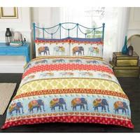 Just Contempo Ethnic Elephant Duvet Cover Set, King, Red