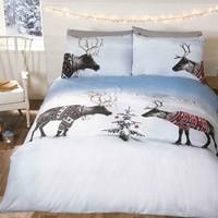 Just Contempo Reindeers Duvet Cover Set, Double, White