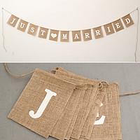Jute Rope Flax Wedding Photo Props Vintage Banner Jute Burlap Bunting Just Married Rustic Garland Party wedding Decoration (3.5m Length)