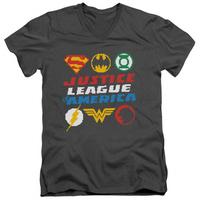 justice league pixel logos v neck