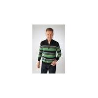 Jumper with High Collar, black and green striped in various sizes