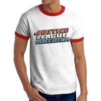justice league vintage logo mens medium t shirt white