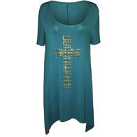 julia cross stud hanky hem tunic top teal