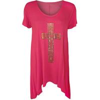 julia cross stud hanky hem tunic top cerise