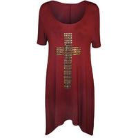 Julia Cross Stud Hanky Hem Tunic Top - Wine