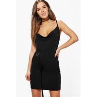 julia cowl neck d ring dress black