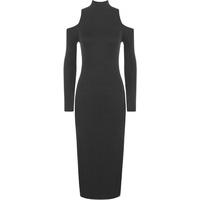 Julie Cut Shoulder Turtleneck Midi Dress - Black