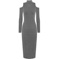Julie Cut Shoulder Turtleneck Midi Dress - Dark Grey