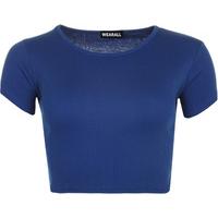 julissa short sleeve ribbed crop top royal blue