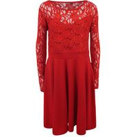 julie lace sequin flared skater dress red