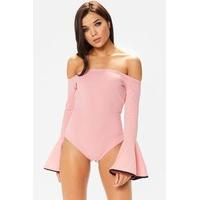 julia pink bell sleeved bardot bodysuit