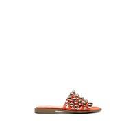 julia orange studded caged open toe sliders