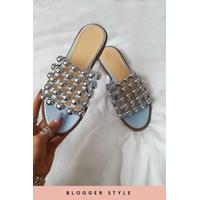 julia light blue studded caged open toe sliders