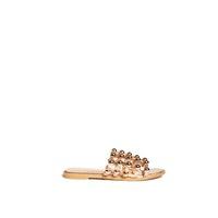 Julia Rose Gold Metallic Studded Caged Open Toe Sliders