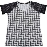 junarose womens lace sleeve hounds tooth t shirt blackwhite