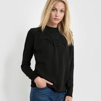 jumper with crochet shirt front detail