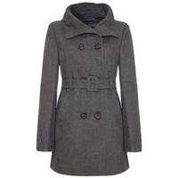 jumpo womens wool hooded belted breasted coat womens parka in grey
