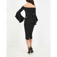 JUDY - Black Off Shoulder Midi Dress